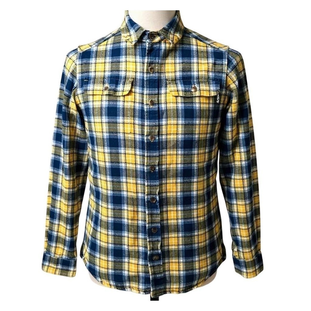 Teton Gravity Research Men's Plaid‎ Flannel Shirt Yellow Blue M - CJ